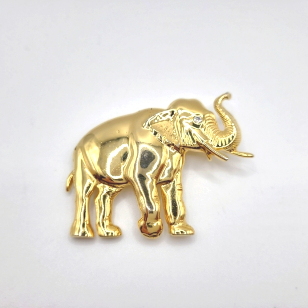 Vintage Park Lane Gold Tone Elephant Brooch Rhinestone Eye Signed
